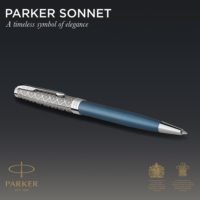 Kép 4/7 - Parker Royal Sonnet Premium Golyóstoll Metal Blue Króm klipsz