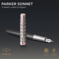 Kép 6/9 - Parker Royal Sonnet Premium Töltőtoll Metal Grey Arany-rózsaszín klipsz 18 Karátos arany F-es hegy