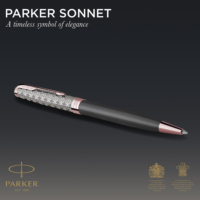 Kép 5/8 - Parker Royal Sonnet Premium Golyóstoll Metal Grey Arany-rózsaszín klipsz