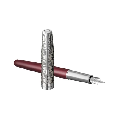 Parker Royal Sonnet Premium Töltőtoll Metal Red Króm klipsz 18 Karátos arany F-es hegy