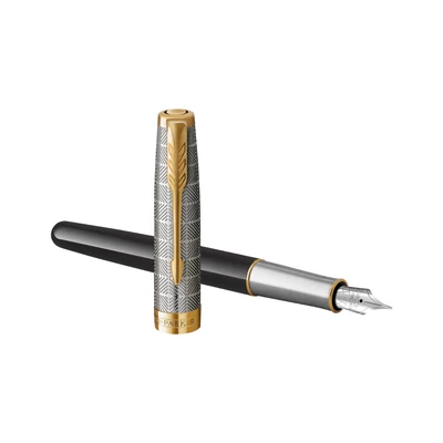 Parker Royal Sonnet Premium Töltőtoll Metal Black Arany klipsz 18 Karátos arany F-es hegy