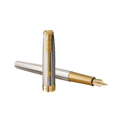 Parker Royal Sonnet Deluxe Töltőtoll 925 Ezüst Mistral Arany klipsz 18 Karátos arany F-es hegy