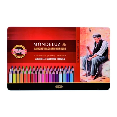 KOH-I-NOOR 3725 MONDELUZ AQUARELL SZÍNES CERUZA/36 HATSZÖGLETŰ (7MM) FÉMDOBOZ