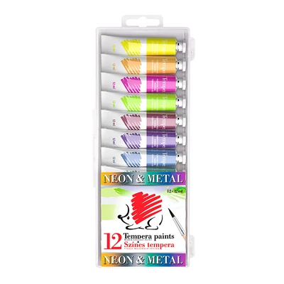 ICO SÜNI TEMPERA/12 TUBUSOS METÁL ÉS NEON SZÍNEK (8 METÁL, 4 NEON) 12 ML/TUBUS