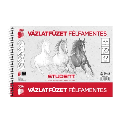 STUDENT VÁZLATFÜZET FÉLFAMENTES 32 LAP B/5
