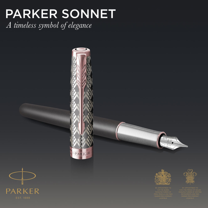 Parker Royal Sonnet Premium Töltőtoll Metal Grey Arany-rózsaszín klipsz 18 Karátos arany F-es hegy