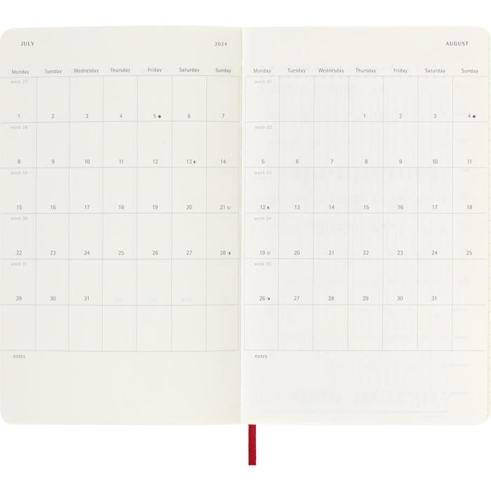 Moleskine Határidőnapló 2024 12 Hónap Heti Puha Piros "L"